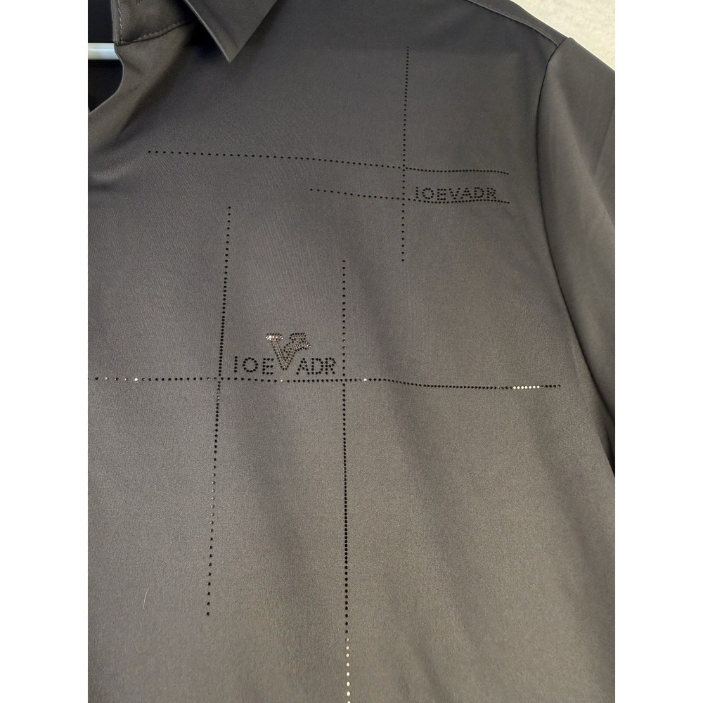 LOEVADR Men Gray Button Up Shirt Short Sleeve Stretch Casual Graphic Size 120 - Picture 7 of 10